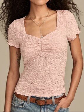 Lucky Brand Sweetheart Neck Floral Lace Texture Fitted Layering Top Sepia Rose S